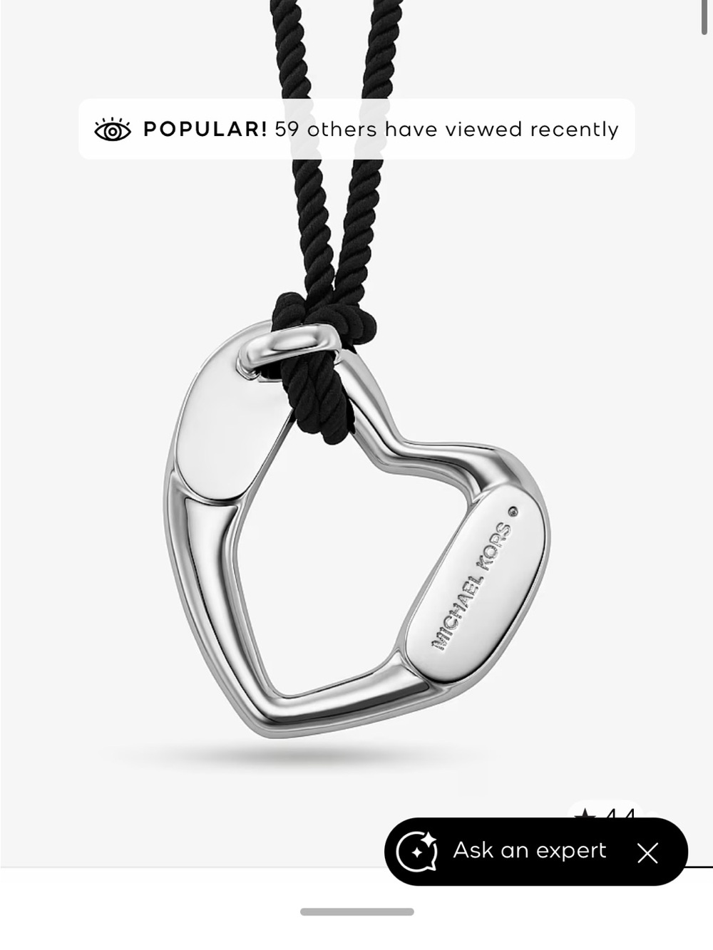 NWOT - Micheal Kors Precious Metal Plated Brass Heart Necklace.
